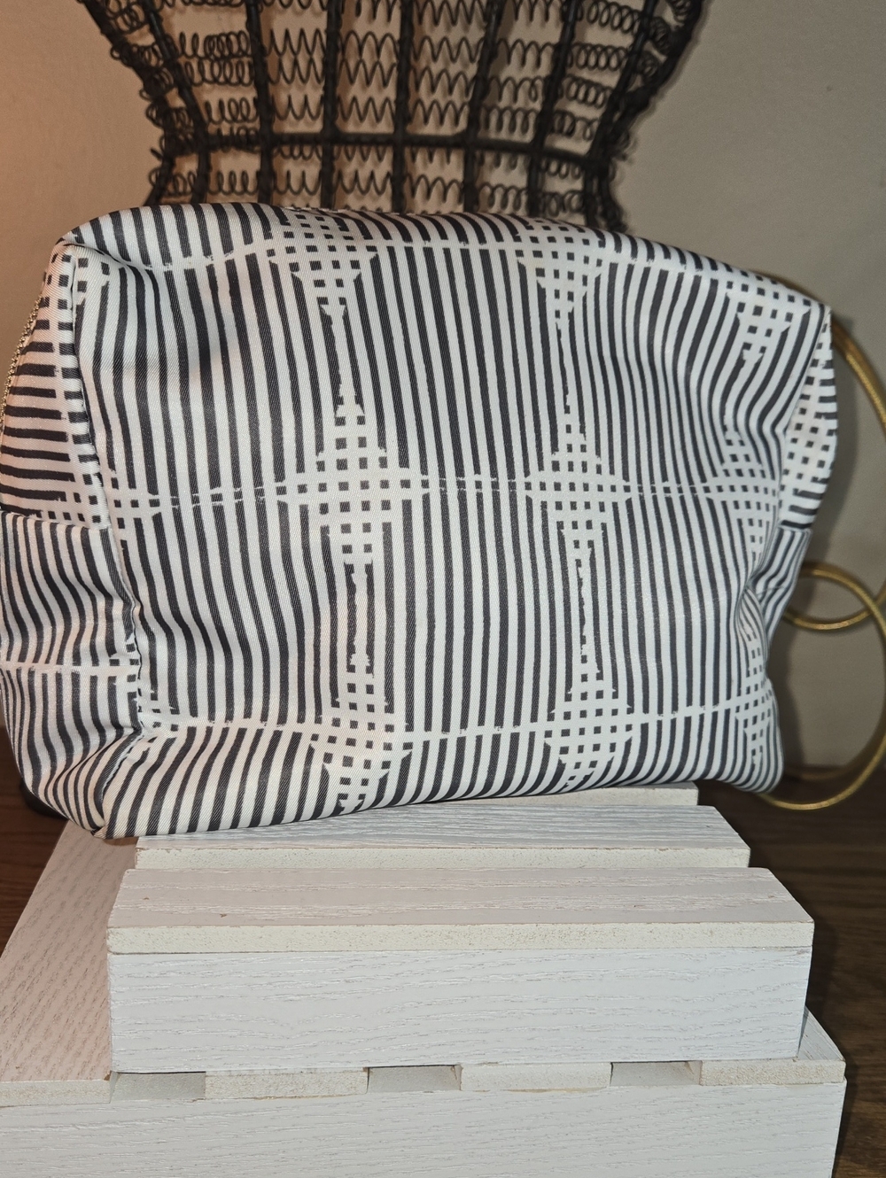 Striped Black and White Cosmetic Pouch - Women Bags
